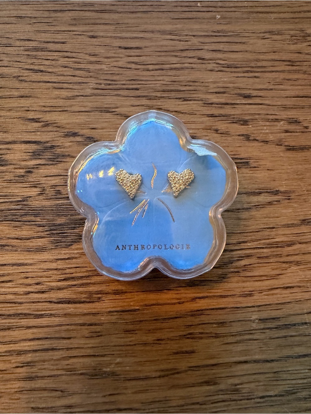Anthropologie Gold Heart Stud Earrings in Flower Case